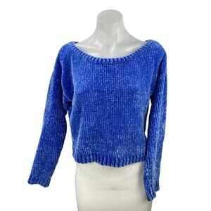 Missguided Women's Blue Knit Chenille Long Sleeve Crop Sweatshirt Sweater Top 2